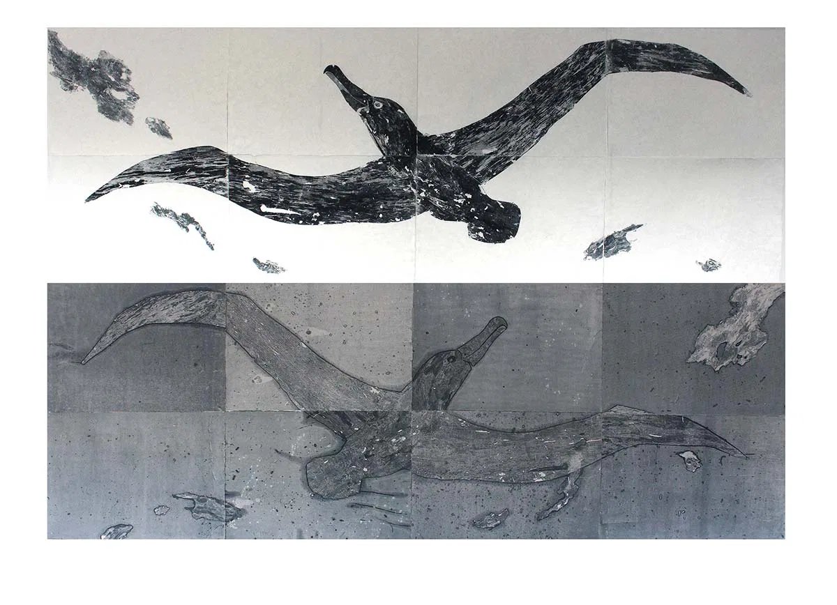 Abstract bird drawing in two contrasting colours