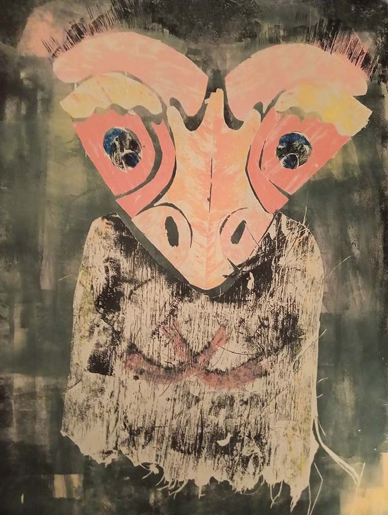 Abstract owl face on textured background